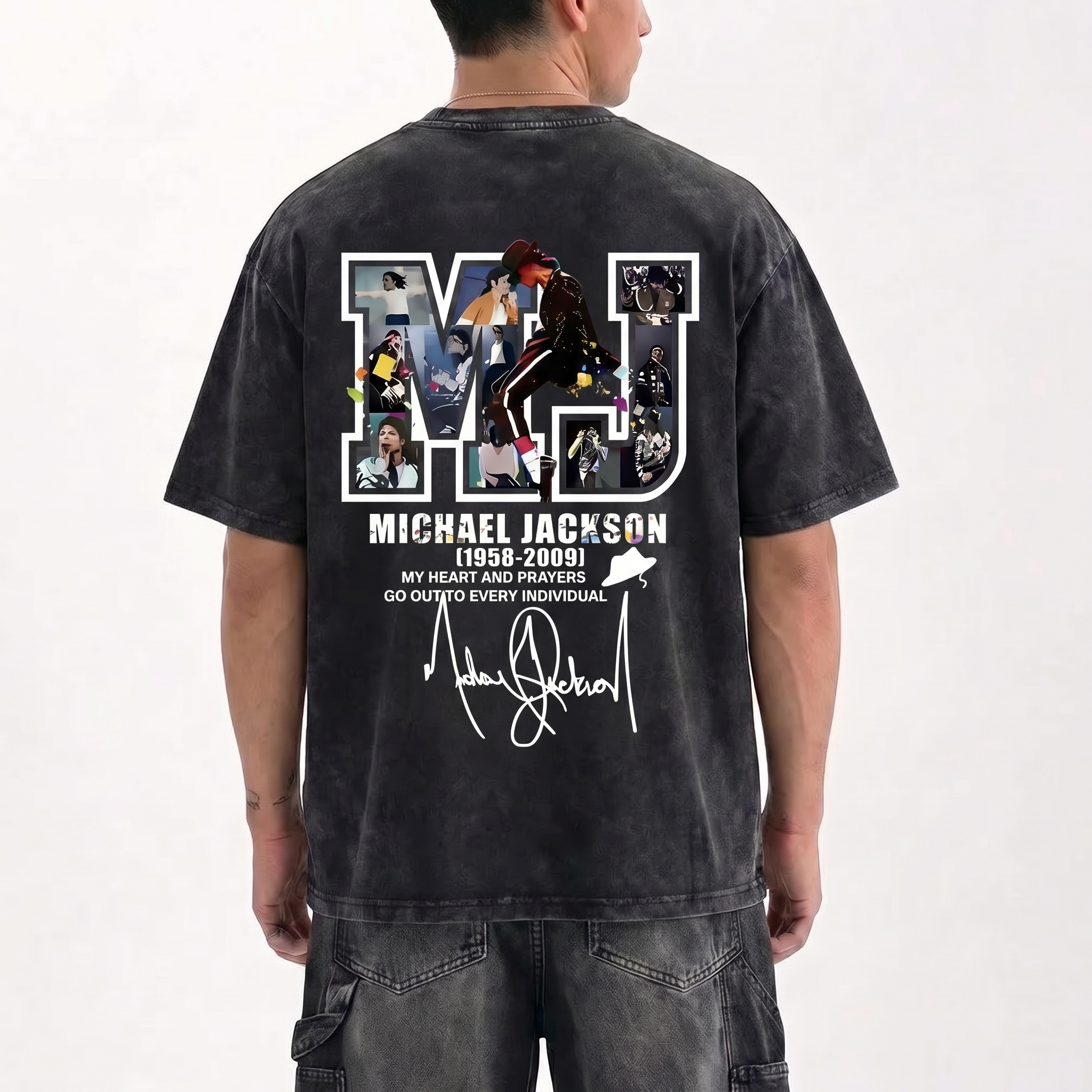 MJ Monogram Photo Fill Tribute Graphic T-Shirt - Cotton Oversized Tee